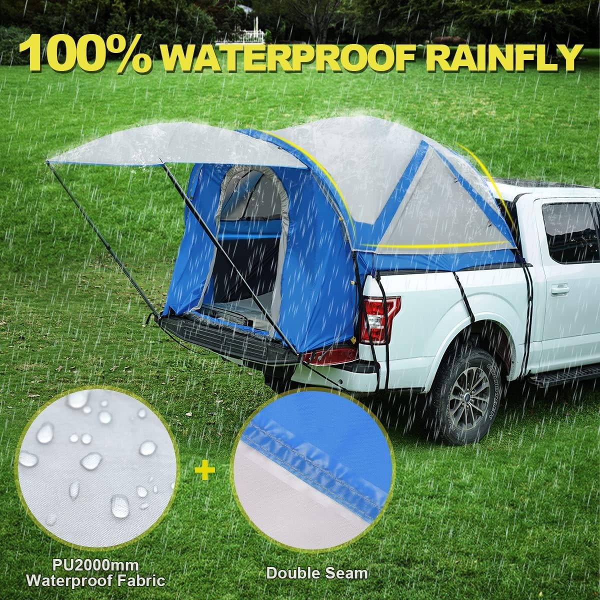 Quictent Pickup Truck Tent for 5.5-5.8 /6.0-6.3 /6.4-6.7 /8.0-8.2 /5.0-5.2  Bed, Waterproof PU2000mm 2-Person Sleeping Capacity Truck Bed Tent with Removable Awning, Rainfly ＆ Storage Bag Included
