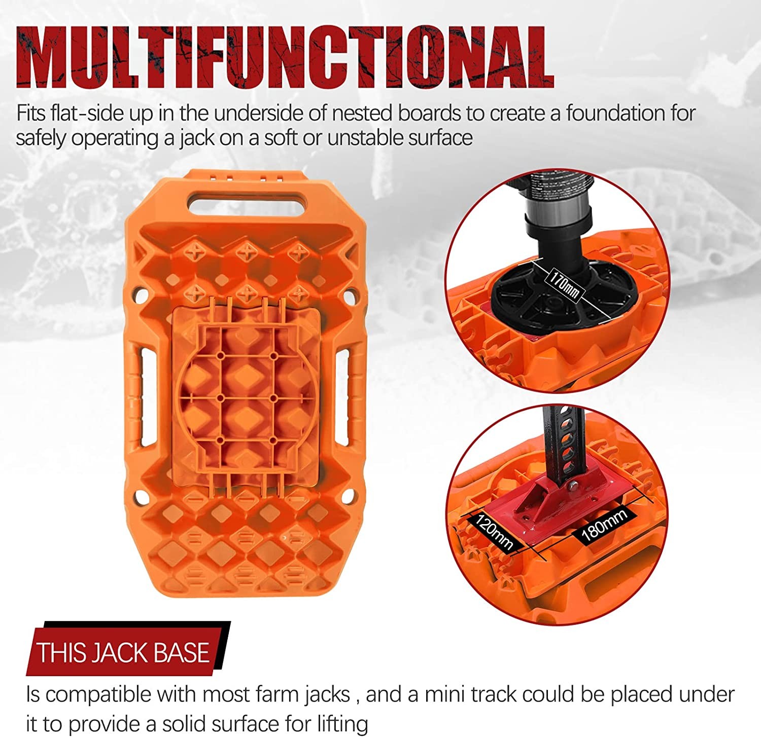 BUNKER INDUST Offroad Traction Boards with Jack Base,Pair Multifunctional Recovery Tracks Tire Traction Mat Snow Mud Sand Ramp-Orange 4X4 ATV UTV Car Traction Pads with Carry Bag
