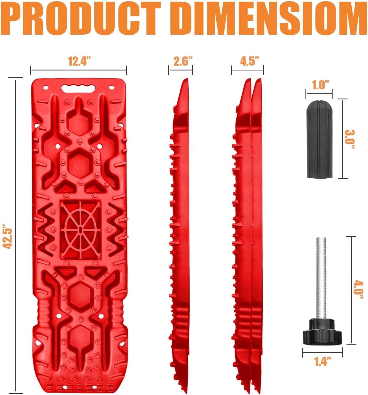 ORCISH New Recovery Traction Boards with Jack Lift Base- 2 Pcs Traction Mat for Sand Mud Snow Track Tire Ladder 4X4 - Recovery Traction Tracks. (4Gen +Mounting Pins, red)