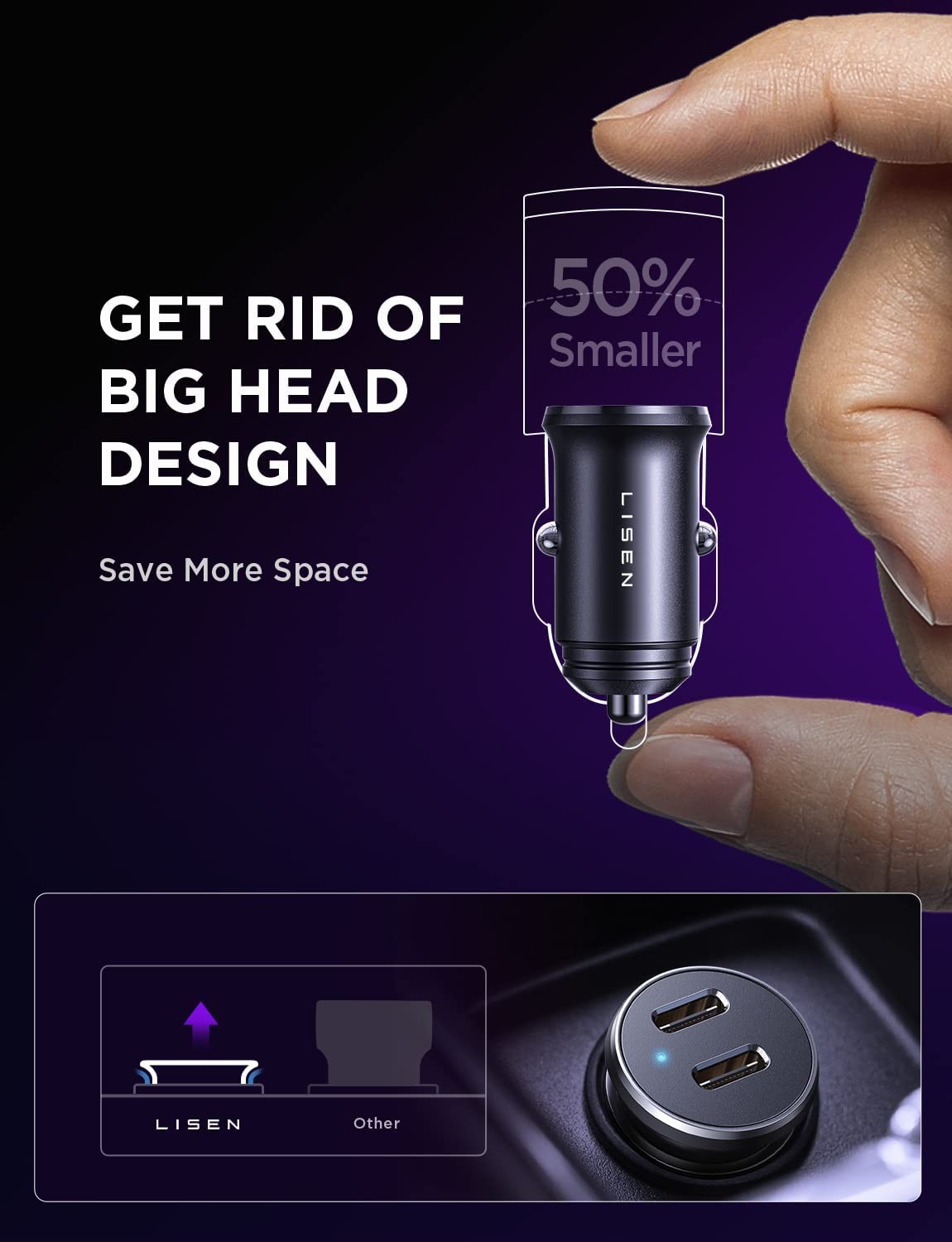 USB C Car Charger-LISEN [Dual PD 30W Fast Charging] Type C Car Cigarette Lighter USB Charger [3.3FT Nylon Braided C to C/L Cable] iPhone Car Charger Adapter for iPhone, Samsung, iPad, Google Pixel