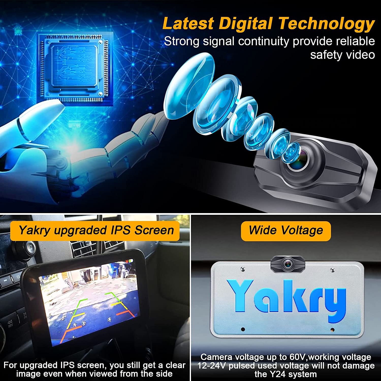 Wireless Backup Camera HD 1080P 5 Inch Monitor 2 Channels Kit System Bluetooth Hitch Rear View Reverse Cam Truck Car Camper RV Minivan Waterproof Night Vision DIY Gridlines Yakry Y24