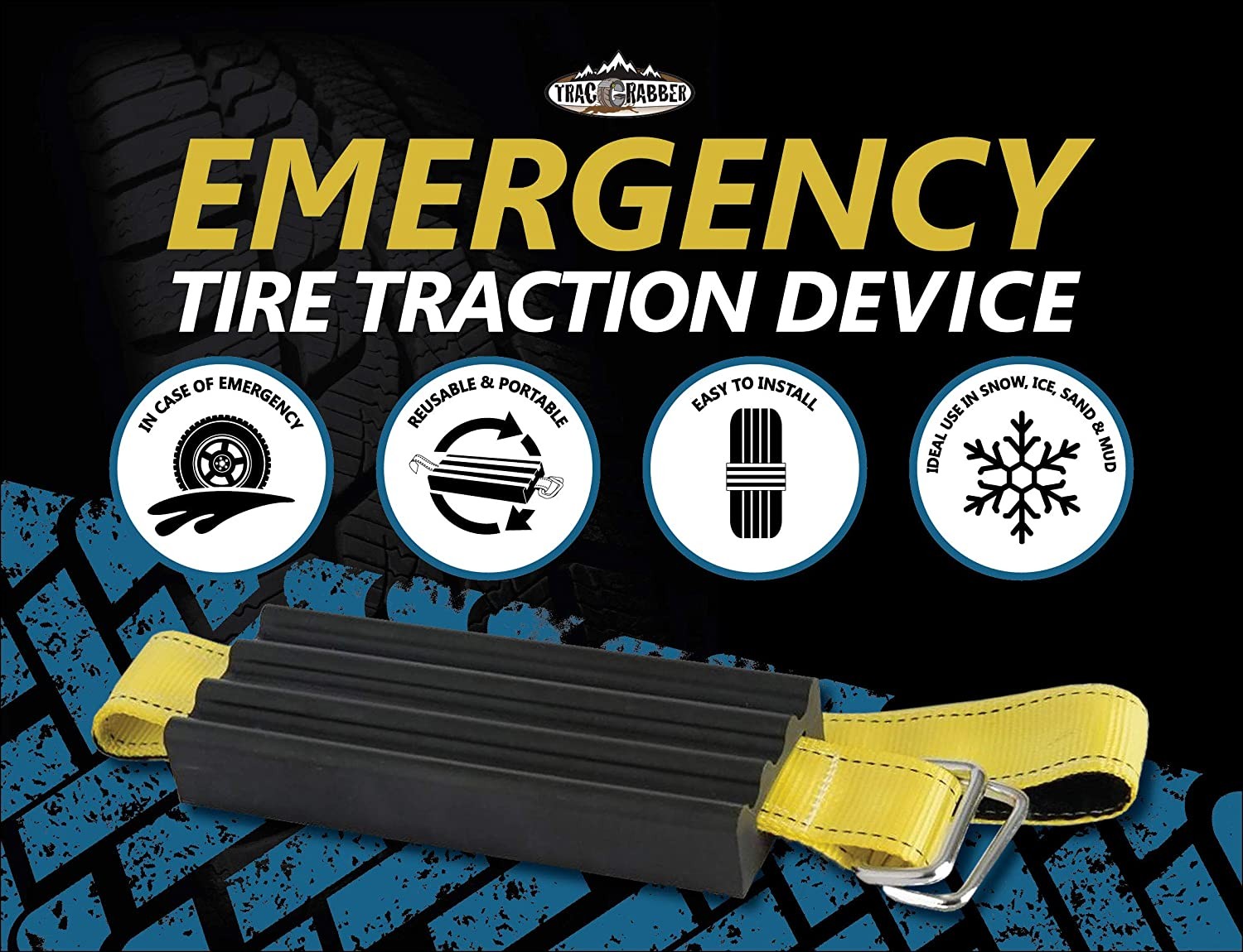 TRACGRABBER Tire Traction Device for Trucks & Large SUVs, Set of 2 -Easy to Install Anti Skid Emergency Tire Straps to Get Unstuck from Snow, Mud, & Sand -A Snow Traction Mat or Tire Chain Alternative