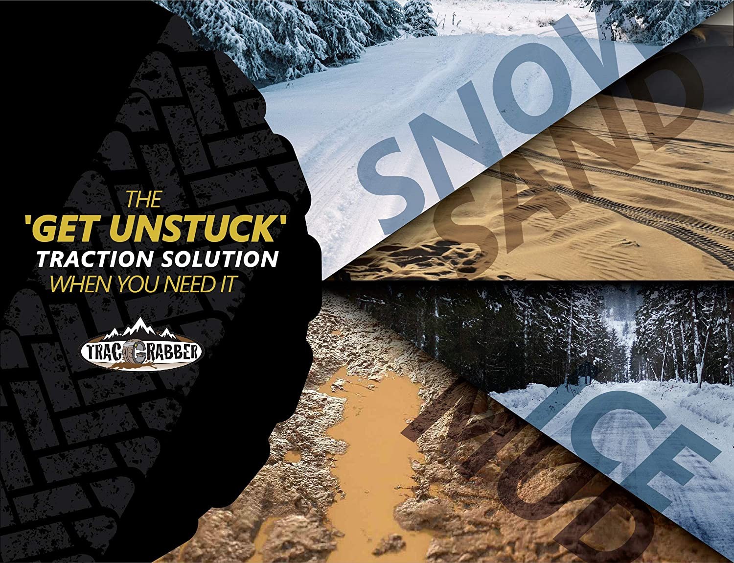 TRACGRABBER Tire Traction Device for Trucks & Large SUVs, Set of 2 -Easy to Install Anti Skid Emergency Tire Straps to Get Unstuck from Snow, Mud, & Sand -A Snow Traction Mat or Tire Chain Alternative