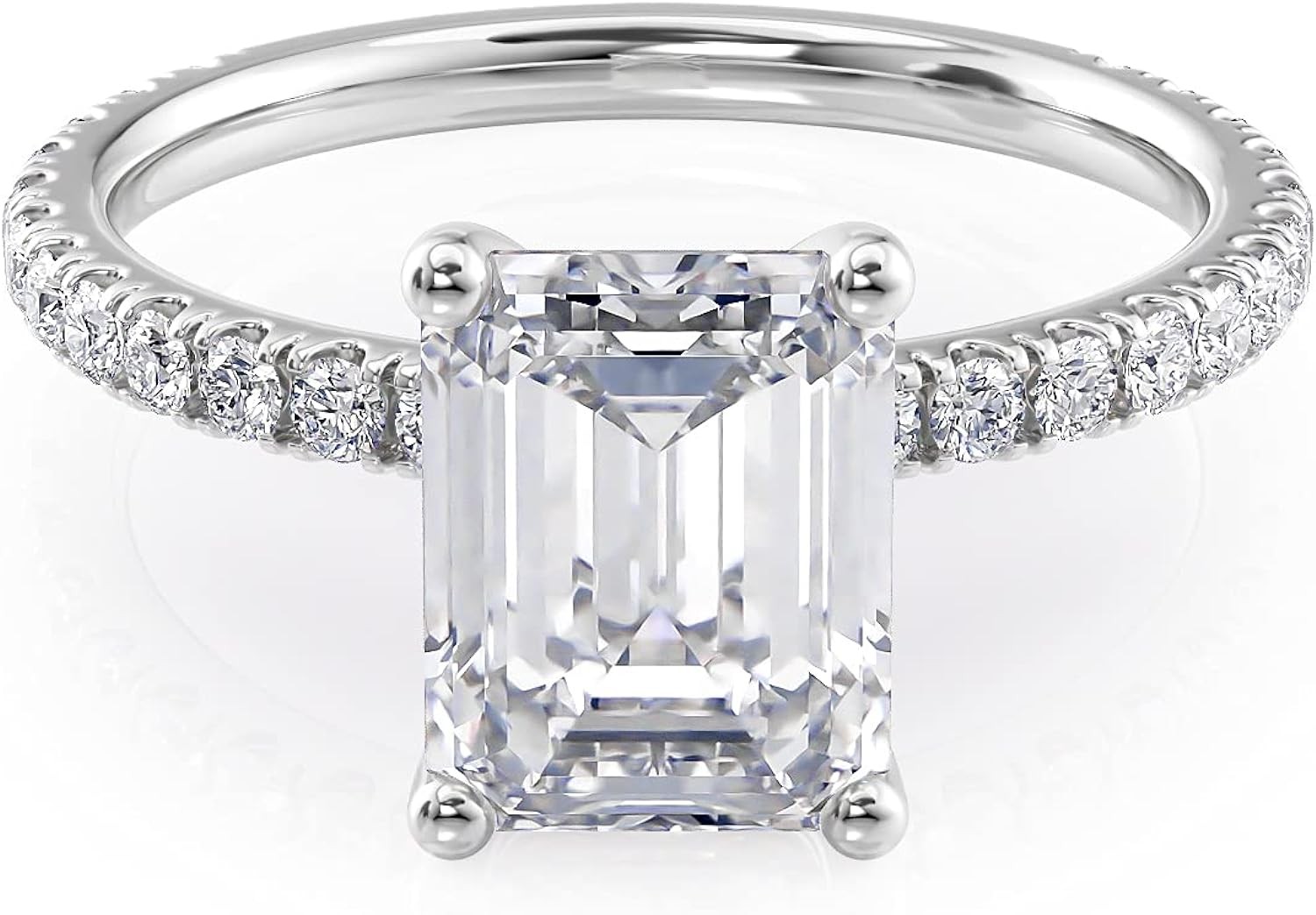 Beverly Hills Jewelers 2 Carat Emerald Cut Moissanite Engagement Ring for Women with 2/5 Carat Round Natural Diamond in 14k Gold (G-H/VS, G-H/SI, cttw, DEW) Anniversary Promise Ring Size 4 to 11