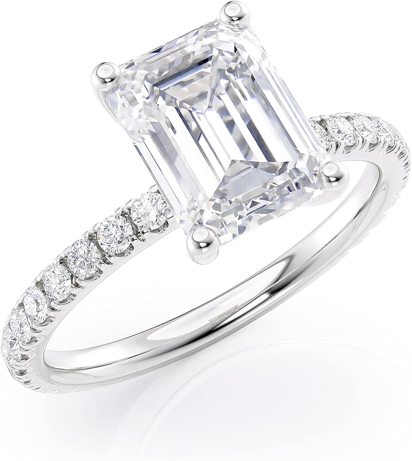 Beverly Hills Jewelers 2 Carat Emerald Cut Moissanite Engagement Ring for Women with 2/5 Carat Round Natural Diamond in 14k Gold (G-H/VS, G-H/SI, cttw, DEW) Anniversary Promise Ring Size 4 to 11
