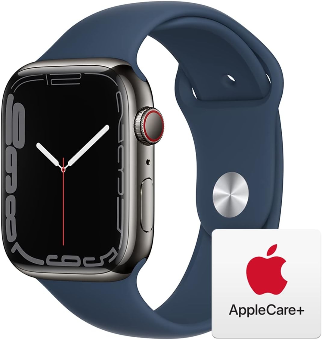 Apple Watch Series 7 [GPS + Cellular 45mm] Smart Watch w/Graphite Stainless Steel Case with Abyss Blue Sport Band. Fitness Tracker, Blood Oxygen & ECG Apps, Always-On Retina Display, Water Resistant