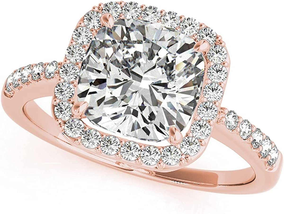 18k Gold Cushion Cut Square Halo Diamond Engagement Ring and Wedding Band Bridal Set in (2.17ct)
