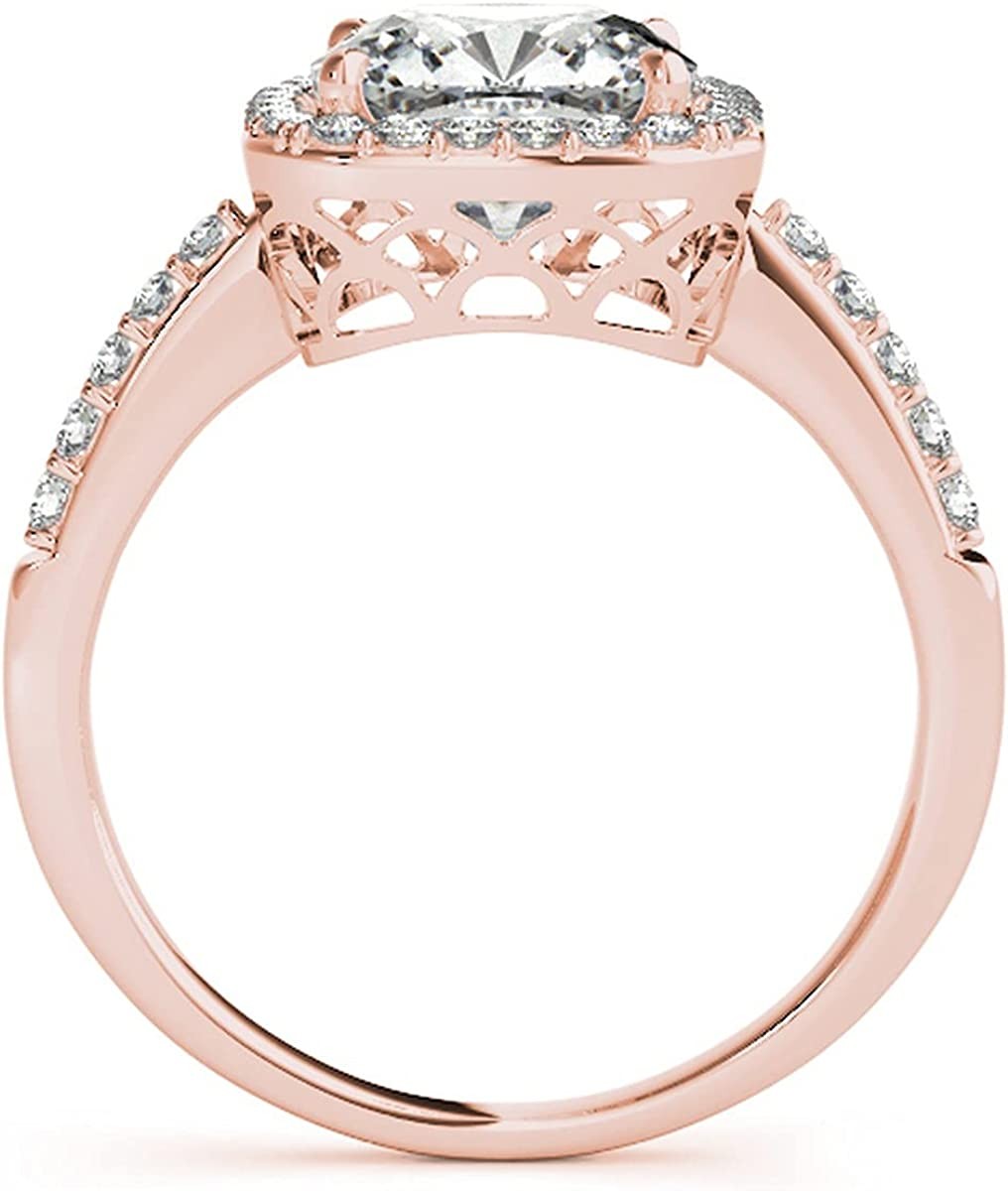 18k Gold Cushion Cut Square Halo Diamond Engagement Ring and Wedding Band Bridal Set in (2.17ct)