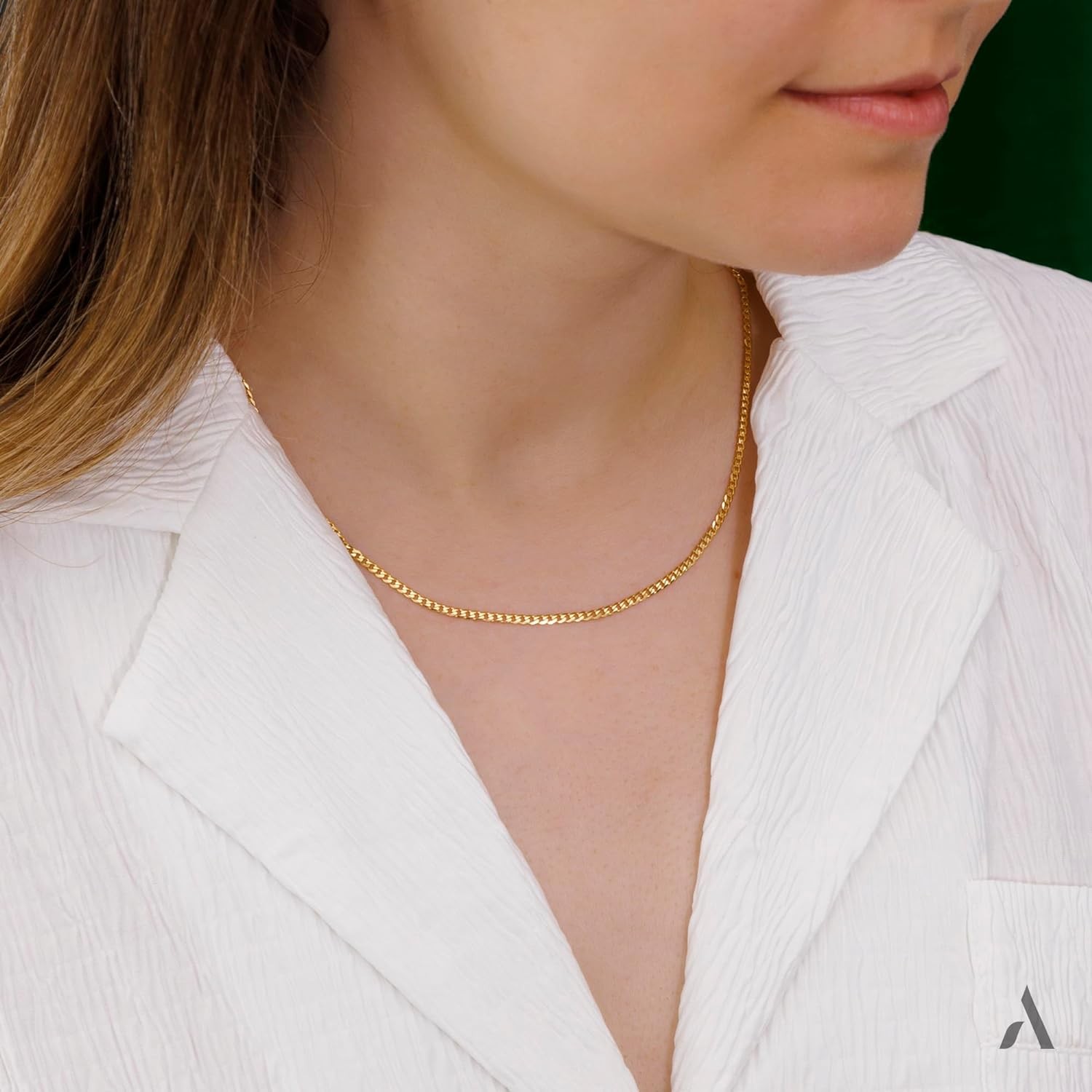 Amberta Women 9ct Gold Curb Chain Necklace