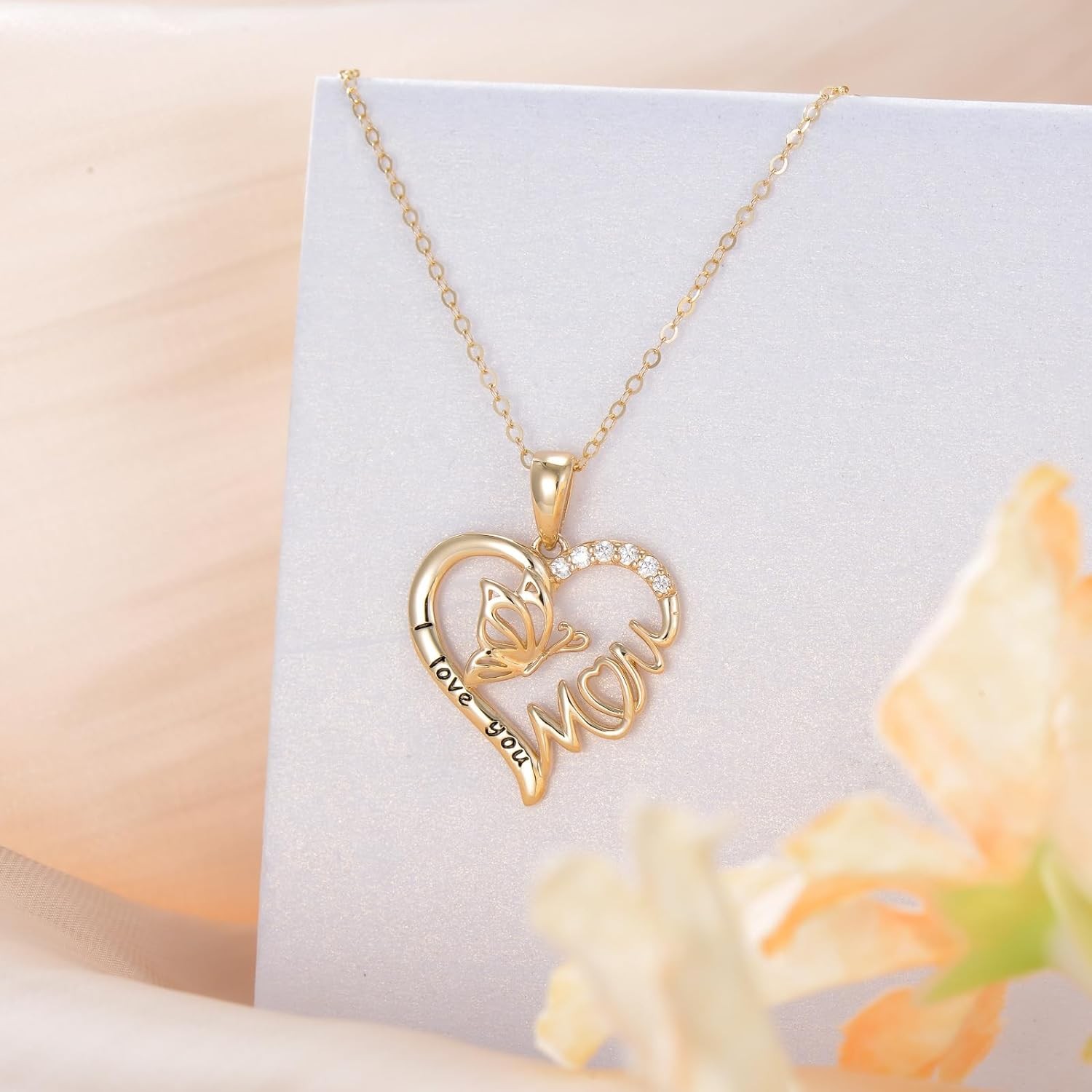 KECHO 14k Solid Gold Mother Daughter Necklace for Women, Mother and Child Jewelry Mothers Day or Birthday Gifts from Daughter Son