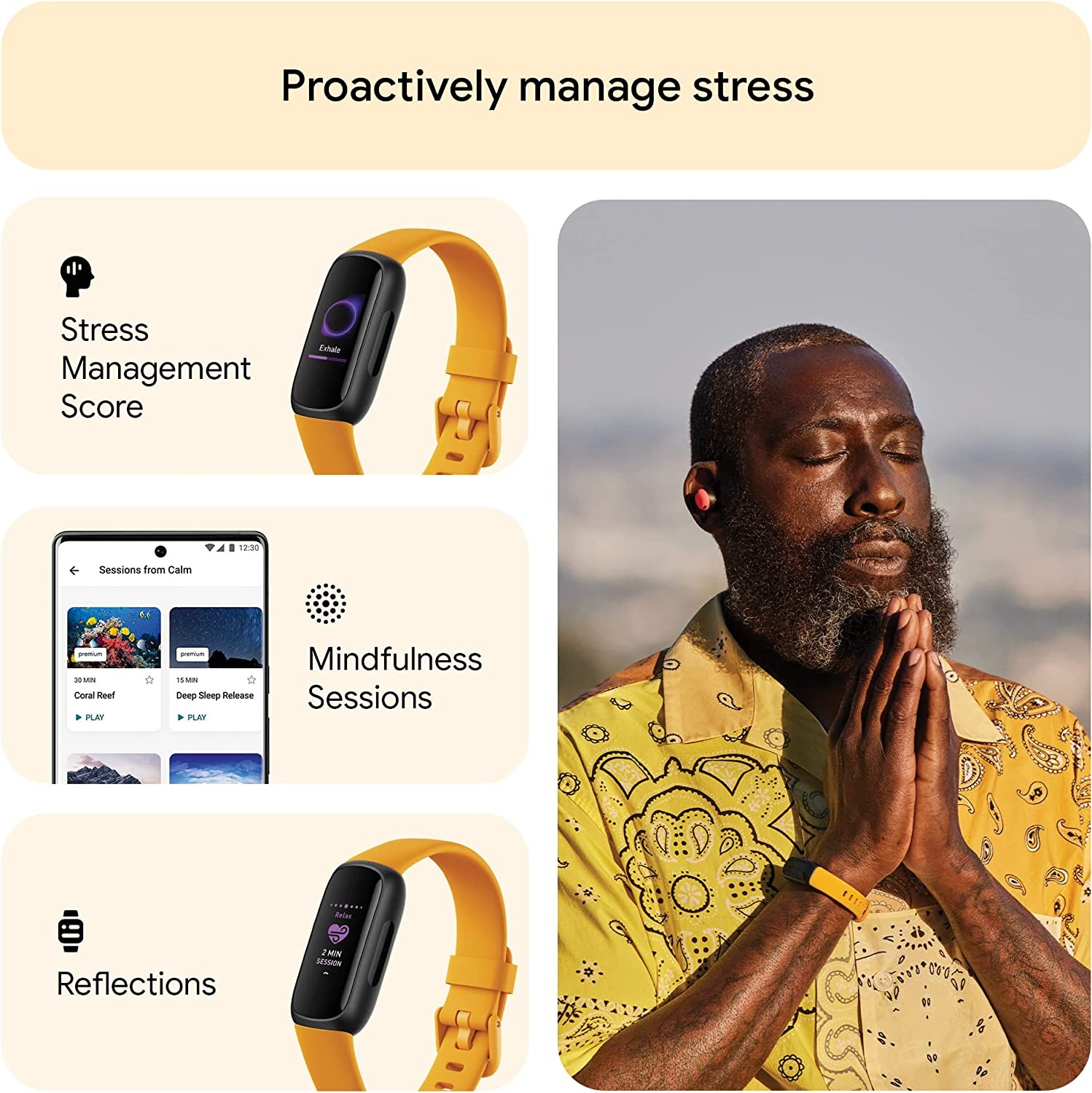 Fitbit Inspire 3 Health & Fitness Tracker with Stress Management, Workout Intensity, Sleep Tracking, 24/7 Heart Rate and more, Morning Glow/Black, One Size (S & L Bands Included)
