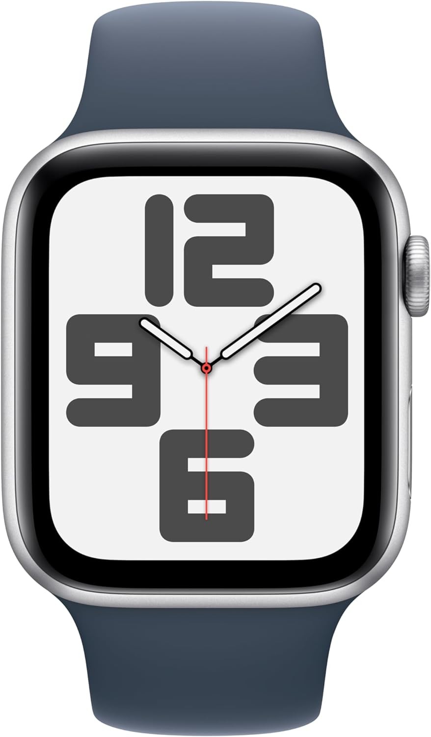 Apple Watch SE (2nd Gen) [GPS + Cellular 44mm] Smartwatch with Silver Aluminum Case with Storm Blue Sport Band Sport Band M/L. Fitness & Sleep Tracker, Crash Detection, Heart Rate Monitor