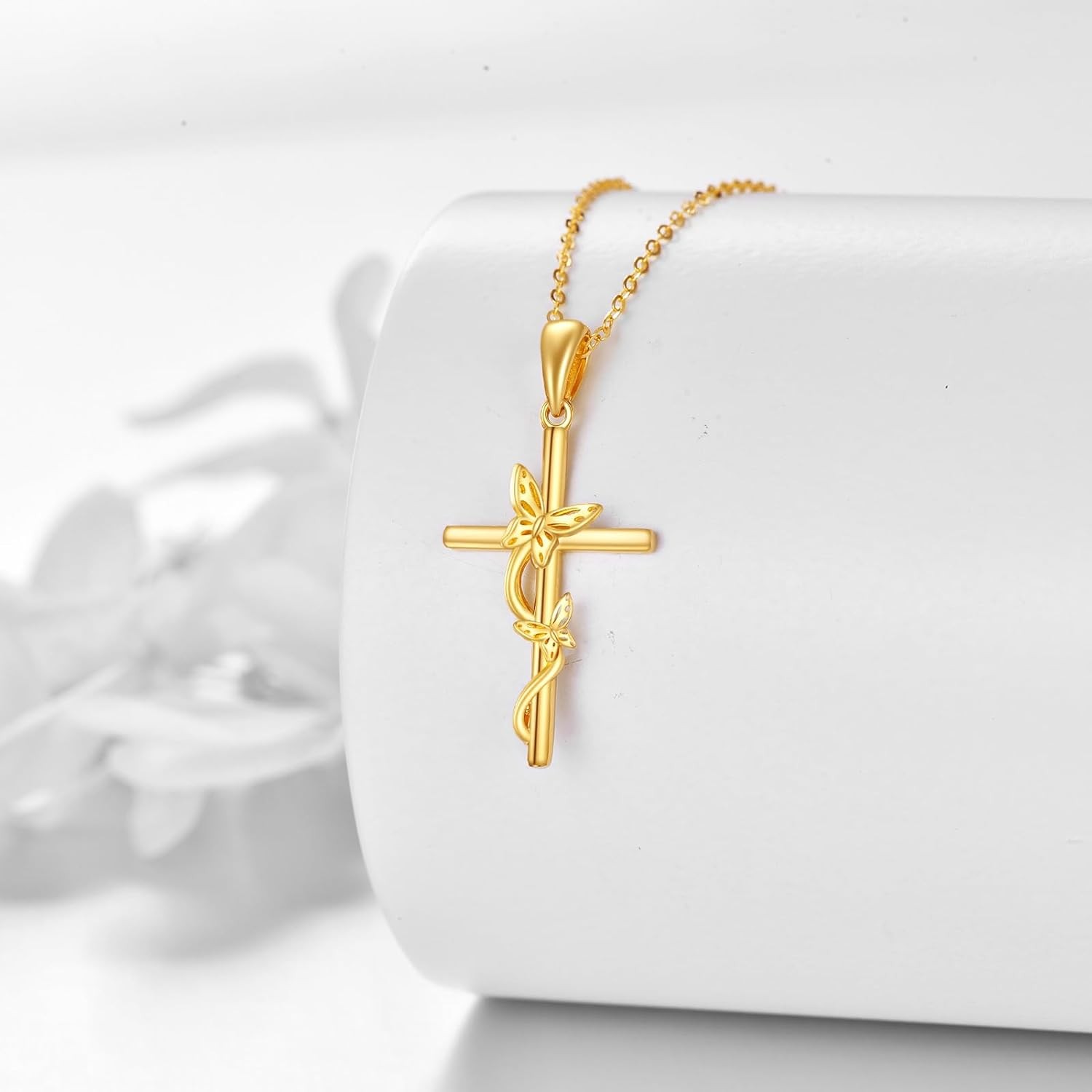 KECHO 14K Solid Gold Cross Pendant Necklace14K Real Gold Religious Jewelry Gift for Men Women