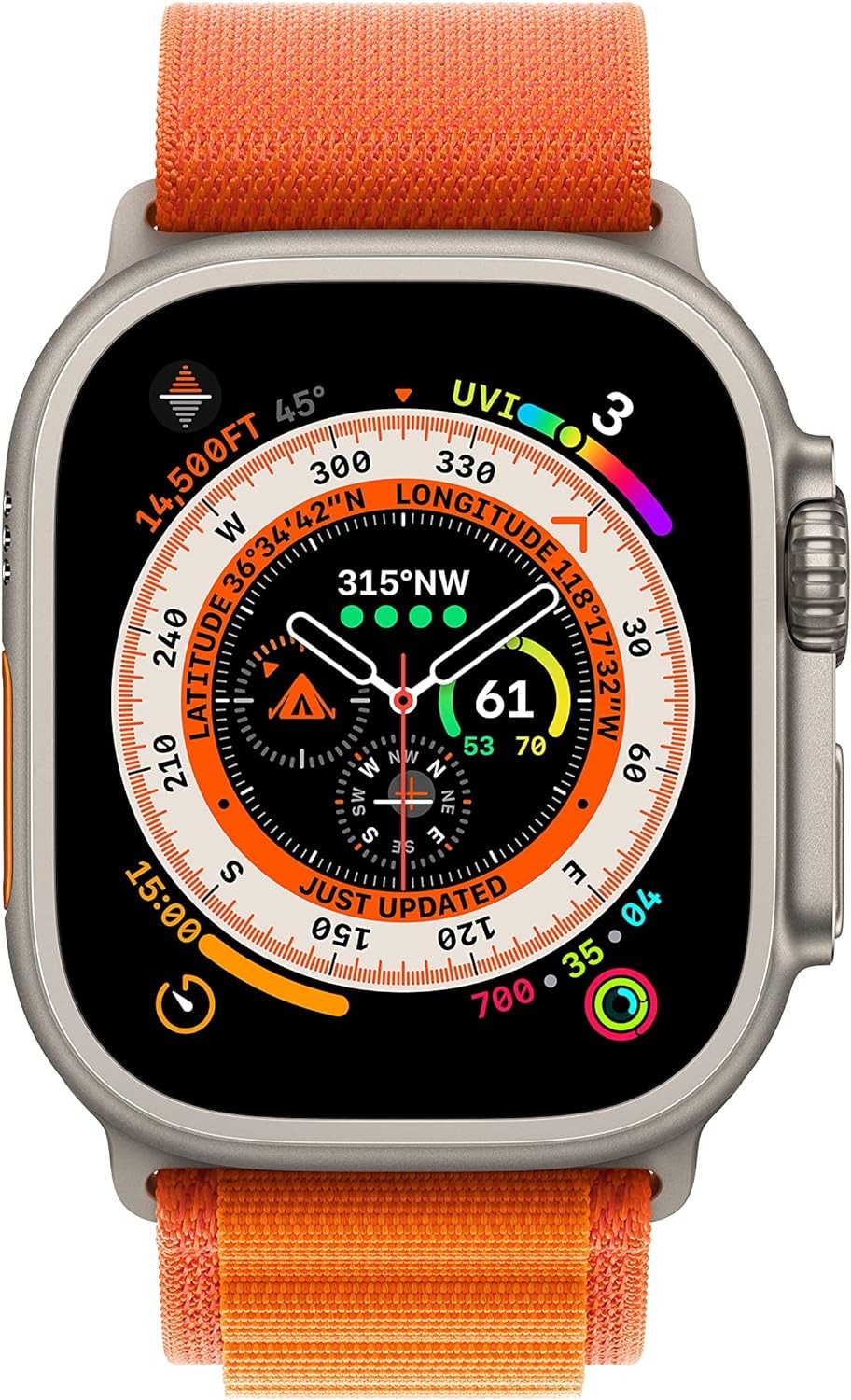Apple Watch Ultra [GPS + Cellular 49mm] Smart Watch w/Rugged Titanium Case & Orange Alpine Loop Medium. Fitness Tracker, Precision GPS, Action Button, Extra-Long Battery Life, Brighter Retina Display