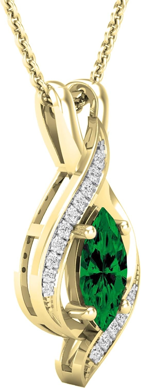 Dazzlingrock Collection 10X5 MM Marquise Lab Created Gemstone & Round Natural White Diamond Ladies Infinity Pendant (Gold Chain Included), 18K Gold