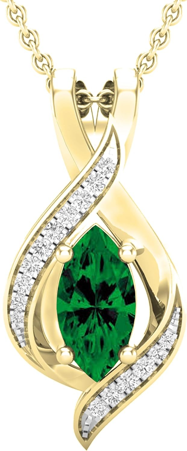 Dazzlingrock Collection 10X5 MM Marquise Lab Created Gemstone & Round Natural White Diamond Ladies Infinity Pendant (Gold Chain Included), 18K Gold