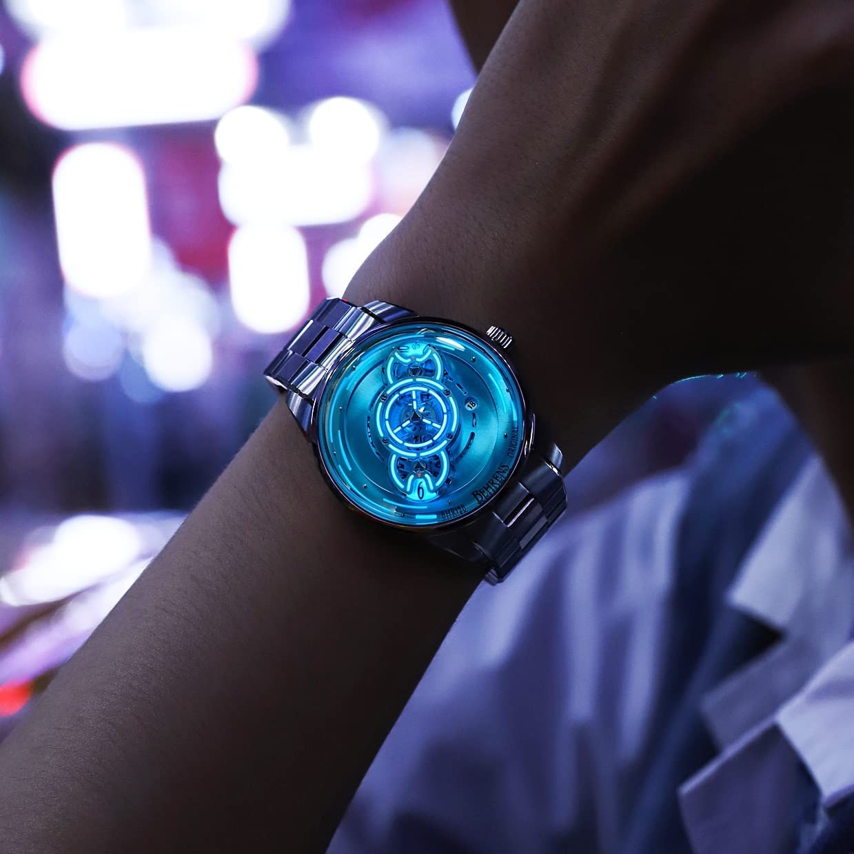 Behrens Watch for Men Unique Design Automatic Watch Swiss GPHG 2020 Skeleton Sapphire Steampunk