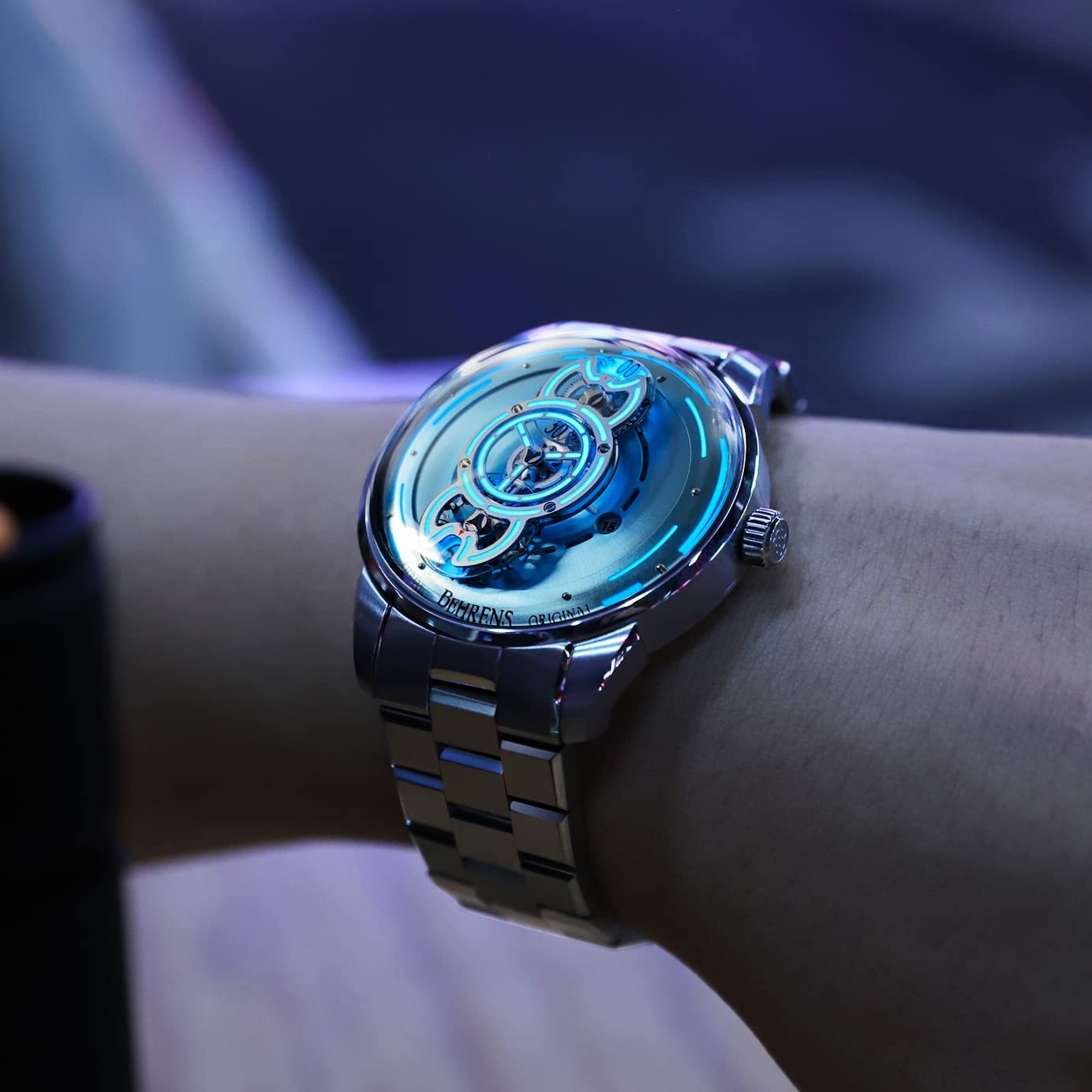 Behrens Watch for Men Unique Design Automatic Watch Swiss GPHG 2020 Skeleton Sapphire Steampunk