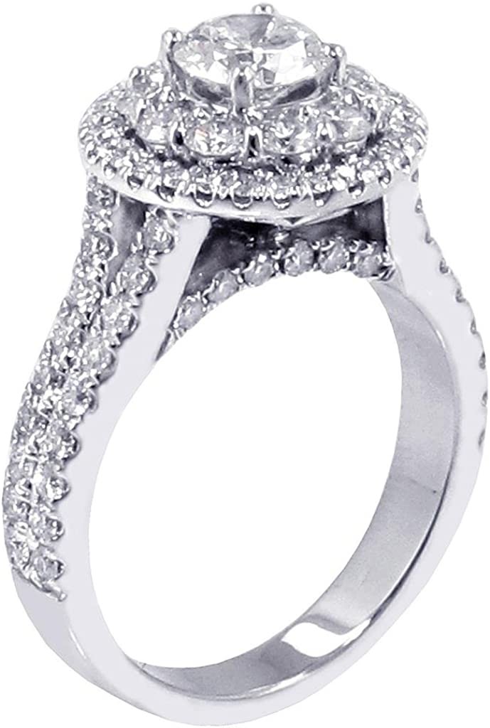 2.30 CT TW GIA Certified Split Shank Halo Diamond Engagement Ring in 18k White Gold (F/G, IF)