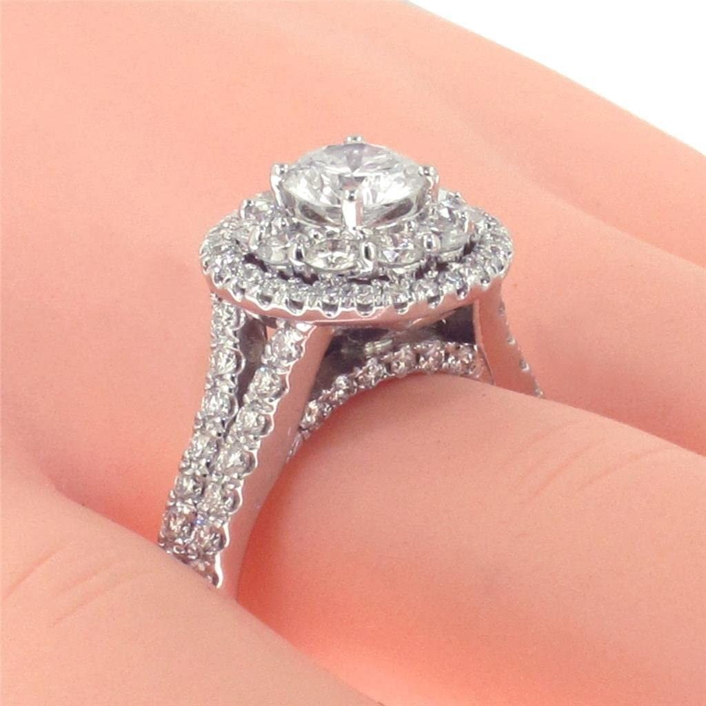 2.30 CT TW GIA Certified Split Shank Halo Diamond Engagement Ring in 18k White Gold (F/G, IF)