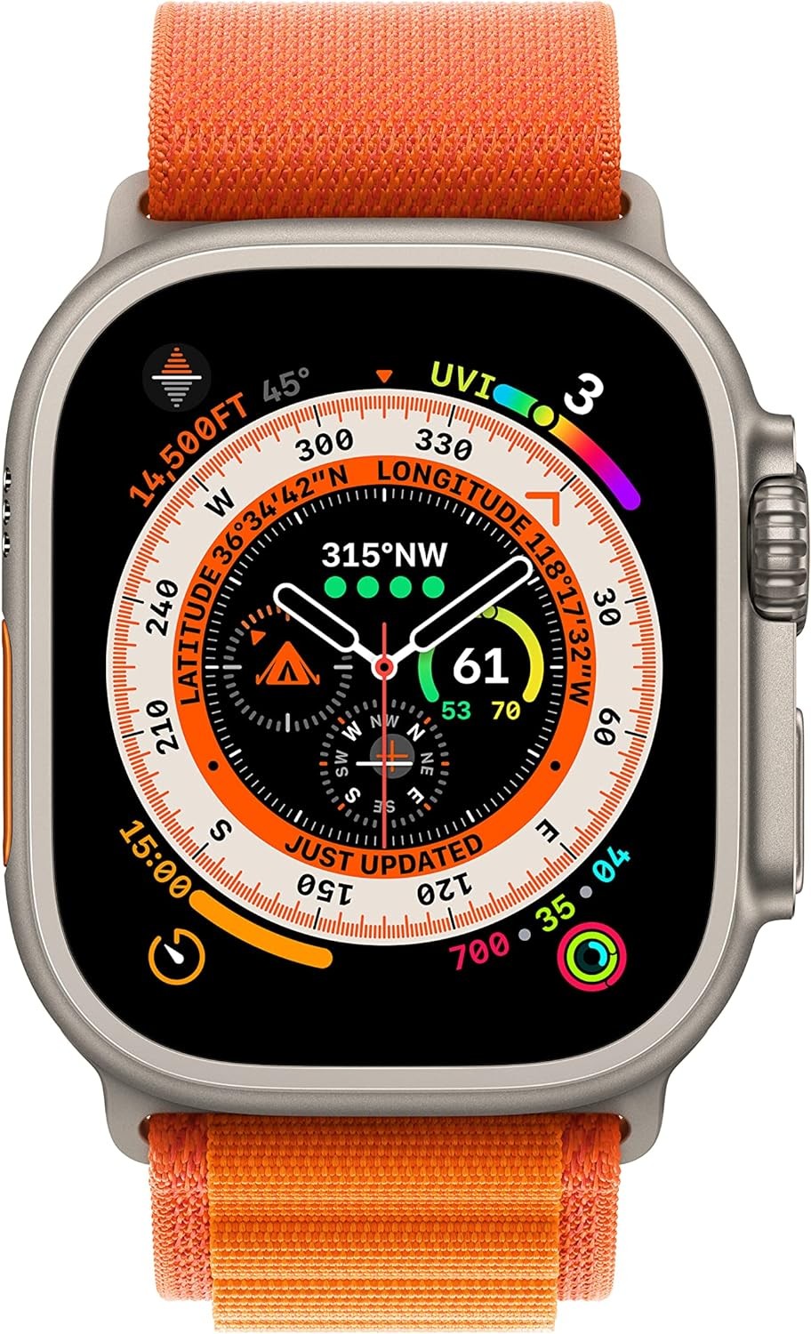 Apple Watch Ultra GPS + Cellular, 49mm Titanium Case with Orange Alpine Loop - Medium with AppleCare+ (2 Years)