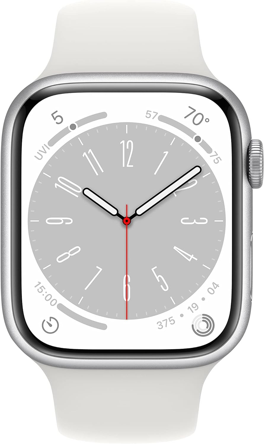 Apple Watch Series 8 [GPS + Cellular 45mm] Smart Watch w/Silver Aluminum Case with White Sport Band - M/L. Fitness Tracker, Blood Oxygen & ECG Apps, Always-On Retina Display, Water Resistant