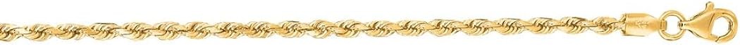 14k Yellow Gold 2.5mm Shiny Solid Sparkle Cut Rope Chain With Lobster Clasp Necklace Jewelry Gifts for Women - Length Options: 16 18 20 22 24 30