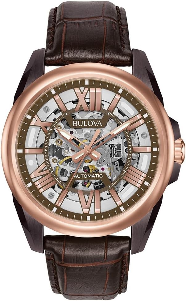 Bulova Men s Classic Sutton 3-Hand 21-Jewel Automatic Watch, 42 Hour Power Reserve, Skeleton Dial, Luminous Hands, 100M Water Resistant, 43mm