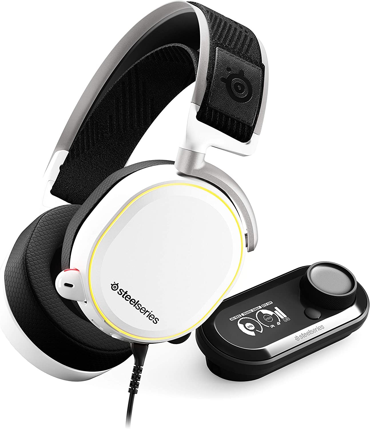 SteelSeries Arctis Pro + GameDAC Wired Gaming Headset - Certified Hi-Res Audio - Dedicated DAC and Amp - for PS5/PS4 and PC - White