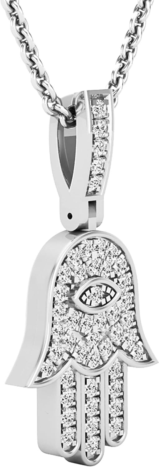 Dazzlingrock Collection 0.25 Carat (ctw) Round White Diamond Ladies Small Hamsa Hand of Fatima Charm Pendant 1/4 CT
