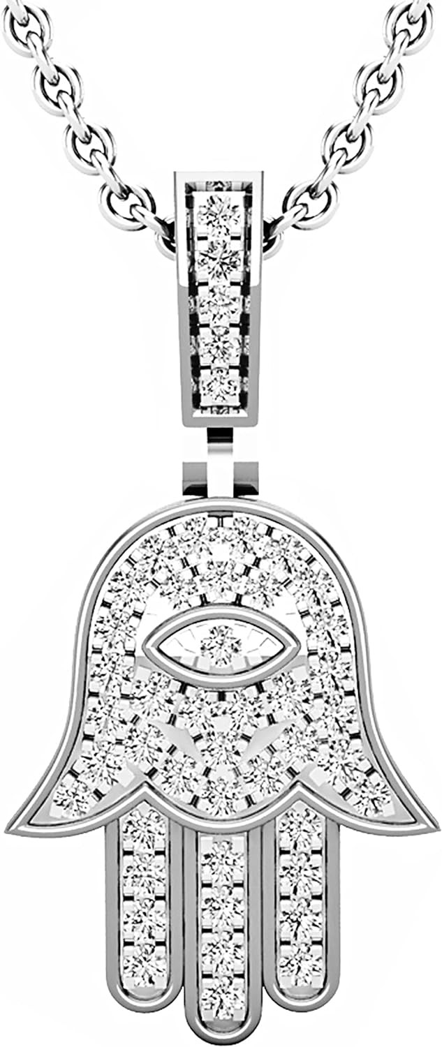 Dazzlingrock Collection 0.25 Carat (ctw) Round White Diamond Ladies Small Hamsa Hand of Fatima Charm Pendant 1/4 CT