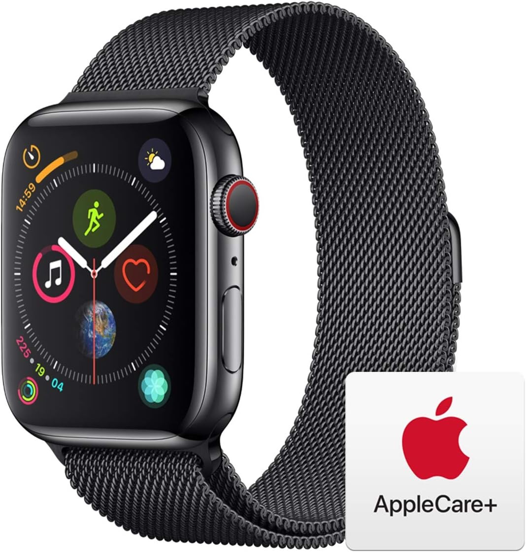 Apple Watch Series 4 (GPS + Cellular, 44mm) - Space Black Stainless Steel Case with Space Black Milanese Loop with AppleCare+ Bundle