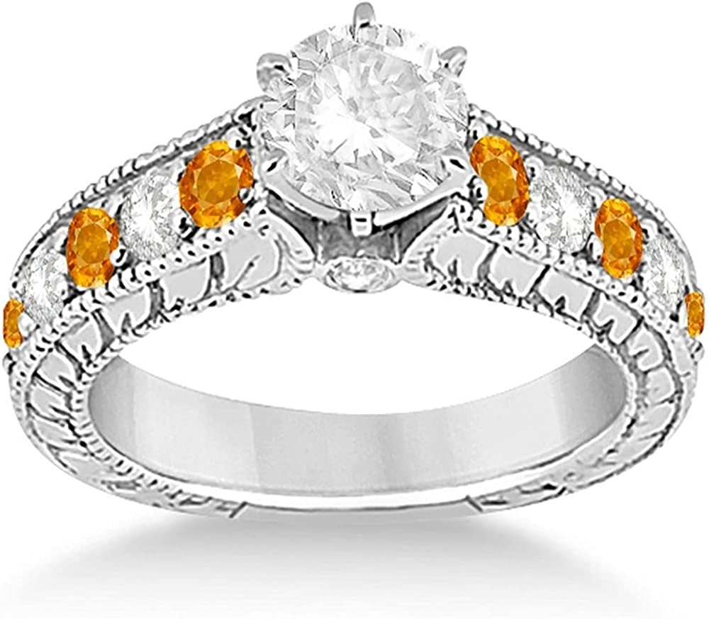 Antique Diamond and Citrine Bridal Gemstone Wedding Ring Set Hypoallergenic Palladium (3.12ct)