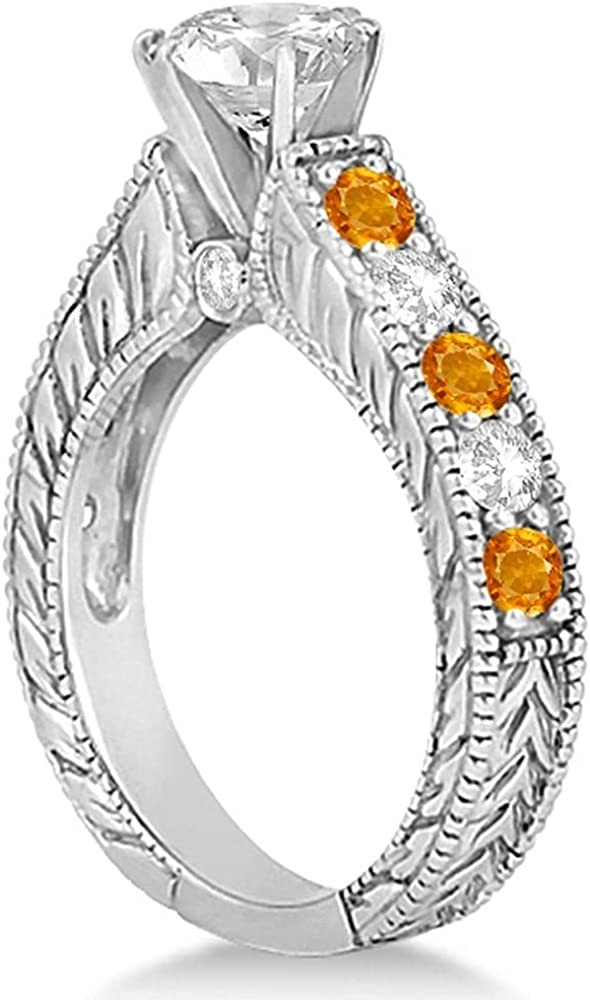 Antique Diamond and Citrine Bridal Gemstone Wedding Ring Set Hypoallergenic Palladium (3.12ct)