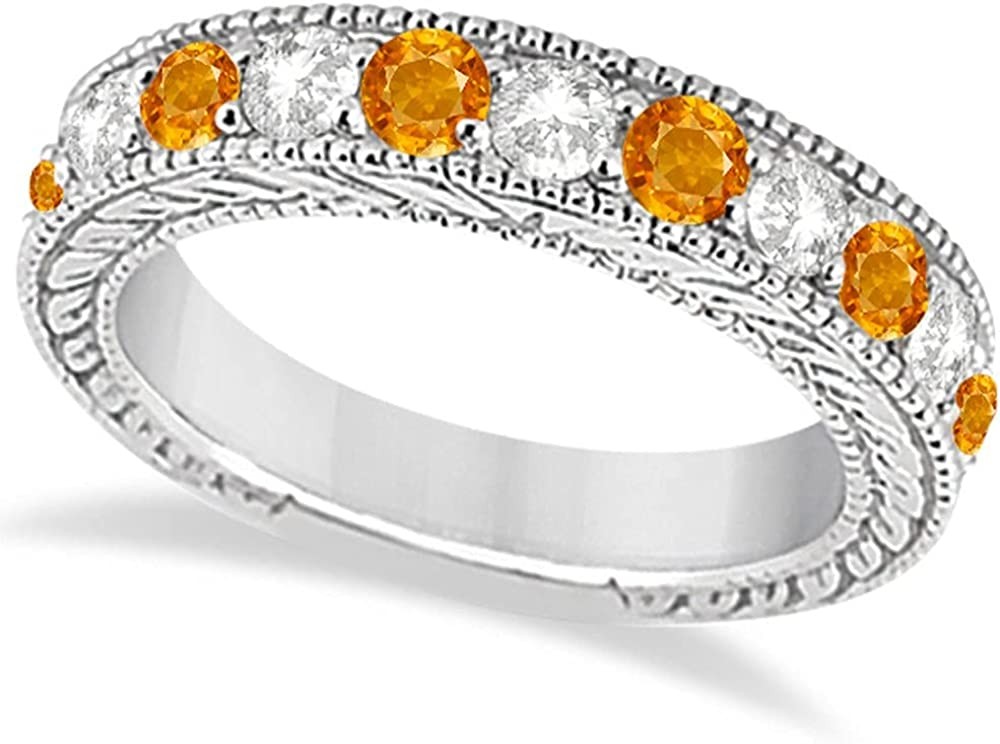 Antique Diamond and Citrine Bridal Gemstone Wedding Ring Set Hypoallergenic Palladium (3.12ct)