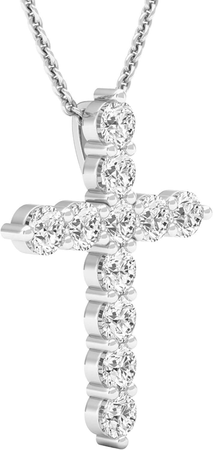 Dazzlingrock Collection Round Gemstone Ladies Cross Pendant (Silver Chain Included), 14K Gold