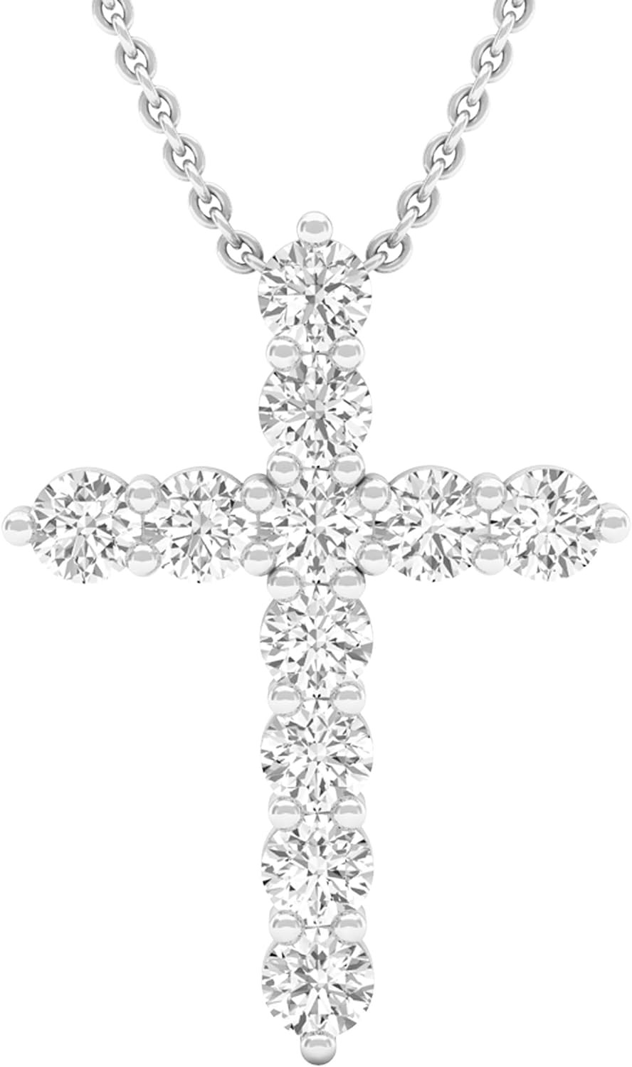 Dazzlingrock Collection Round Gemstone Ladies Cross Pendant (Silver Chain Included), 14K Gold