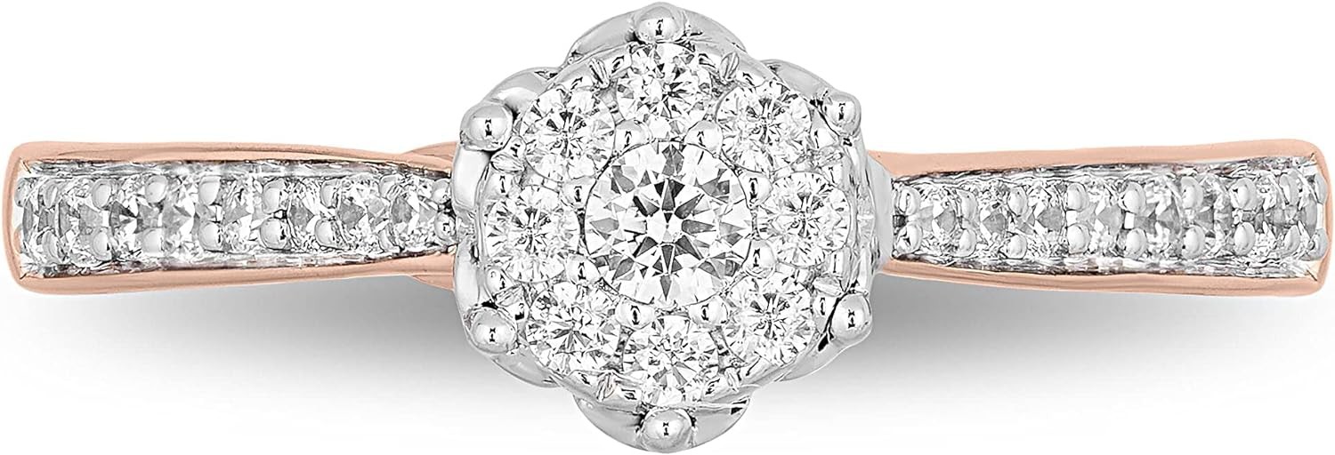 Jewelili Enchanted Disney Fine Jewelry 10K White Gold and Rose gold 1/3 Cttw Belle Composite Rose Engagement Ring Size