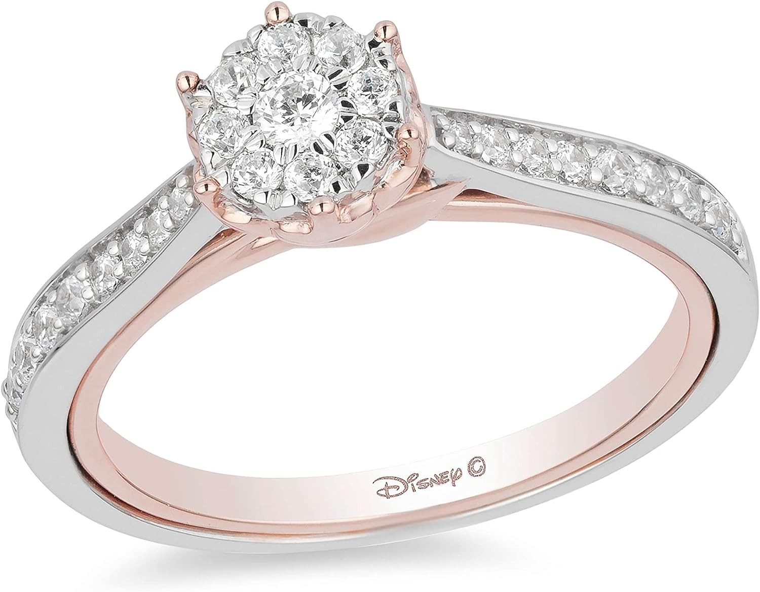 Jewelili Enchanted Disney Fine Jewelry 10K White Gold and Rose gold 1/3 Cttw Belle Composite Rose Engagement Ring Size