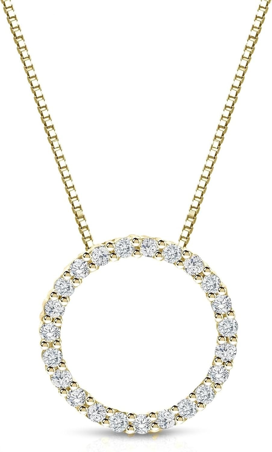Diamond Wish 1/6 to 1 Carat Diamond Circle of Life Round Pendant Necklace for Women in 14k Gold (I1-I2, cttw) on 18 Inch Long Chain with Spring Ring Clasp