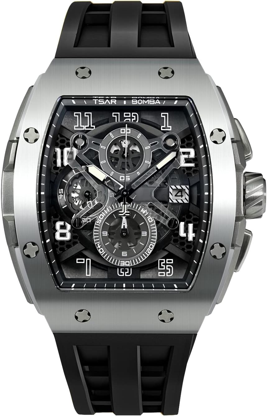TSAR BOMBA Mens Watches Waterproof 50M Analog Chronograph Men’s Dress Business Work Watch Luxury Tonneau Watches for Men