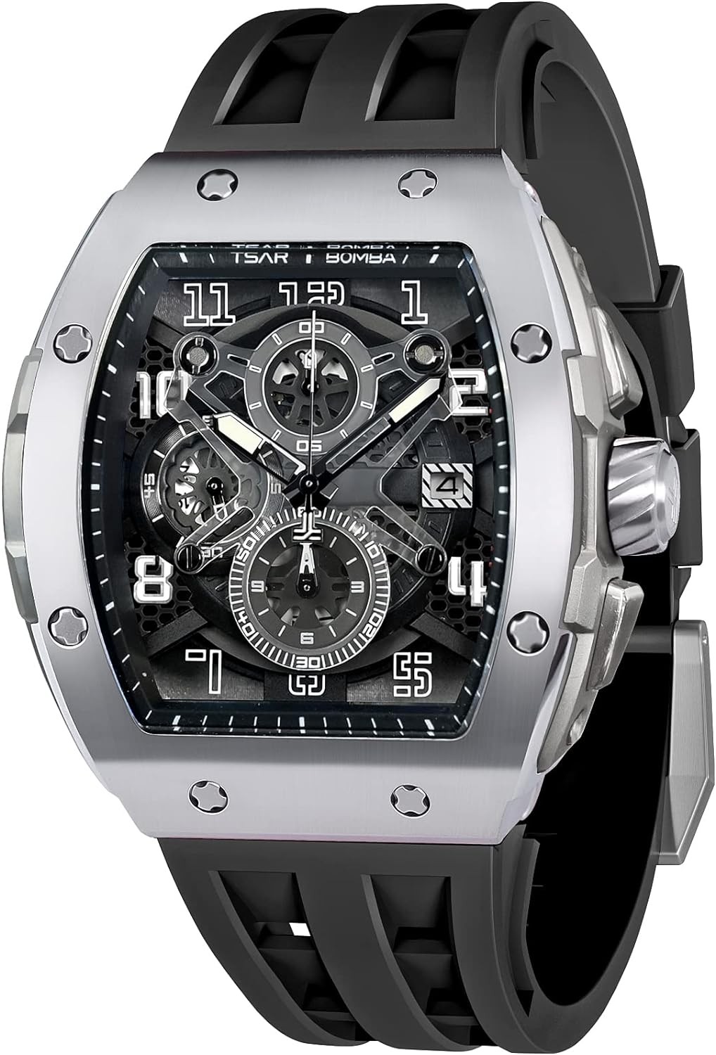 TSAR BOMBA Mens Watches Waterproof 50M Analog Chronograph Men’s Dress Business Work Watch Luxury Tonneau Watches for Men