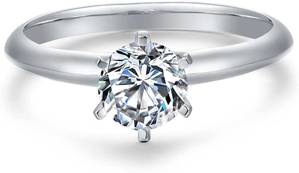 Lanmi Forever Love 18K White Gold 1.00Ct Natural Diamond Wedding Band Engagement Ring
