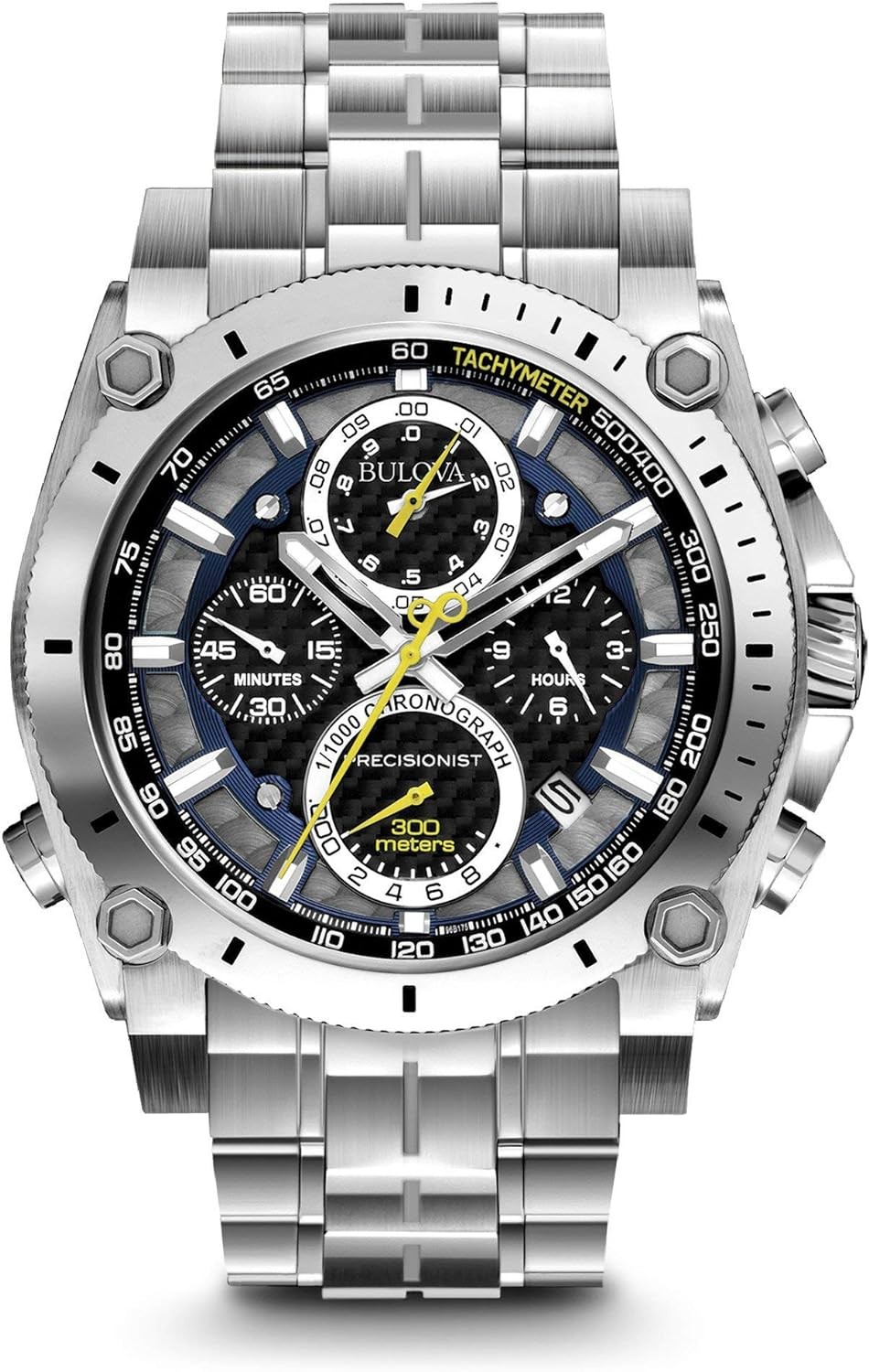 Bulova Men s Icon High Precision Quartz Chronograph Watch, Curved Mineral Crystal, 300m Water Resistant, Continous Sweeping Secondhand, Luminous Markers