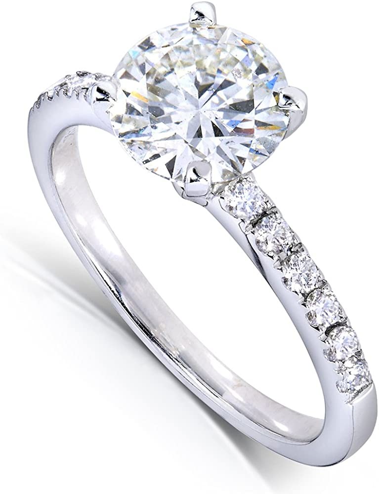 Round Diamond Engagement Ring 1 4/5 Carat (ctw) in 14k White Gold (Certified)