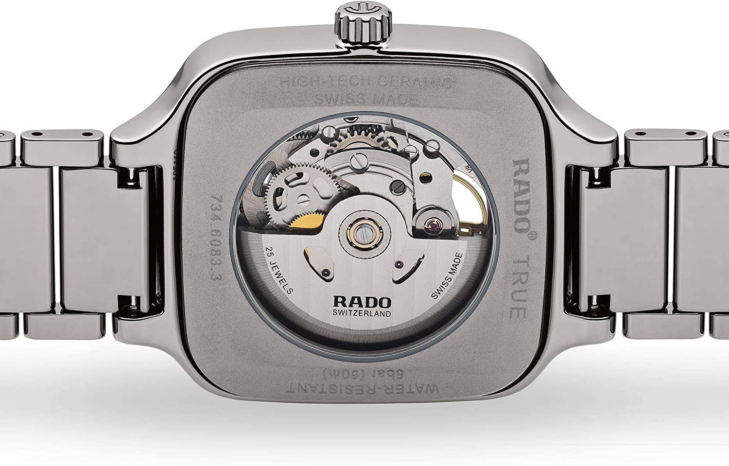 True Square Swiss Automatic Watch with Ceramic Strap, 21 (Model: R27083202), Silver