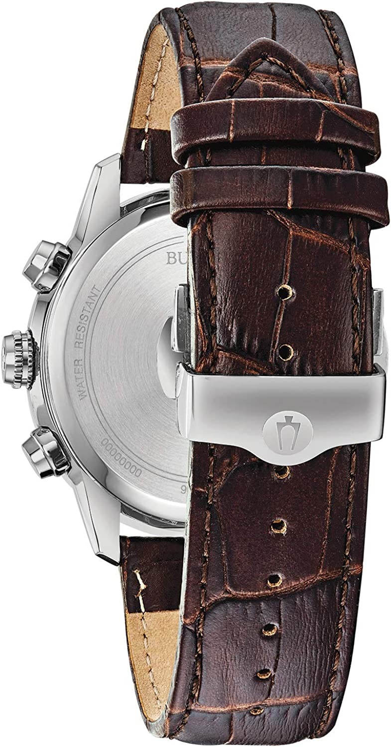 Men s Classic Sutton 6-Hand Chronograph Calendar Big Date Leather Strap Quartz Watch, Domed Mineral Crystal, 44mm