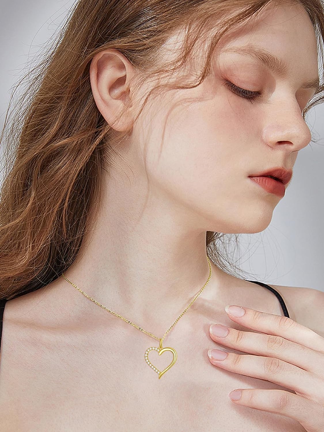 FENCCI 14K Gold Heart Necklace for Women, Gold Heart Pendant Necklace Classic Fine Jewelry Anniversary Birthday Christmas Gifts for Women Girls Mom Wife Girlfriend Her, 16"+2"