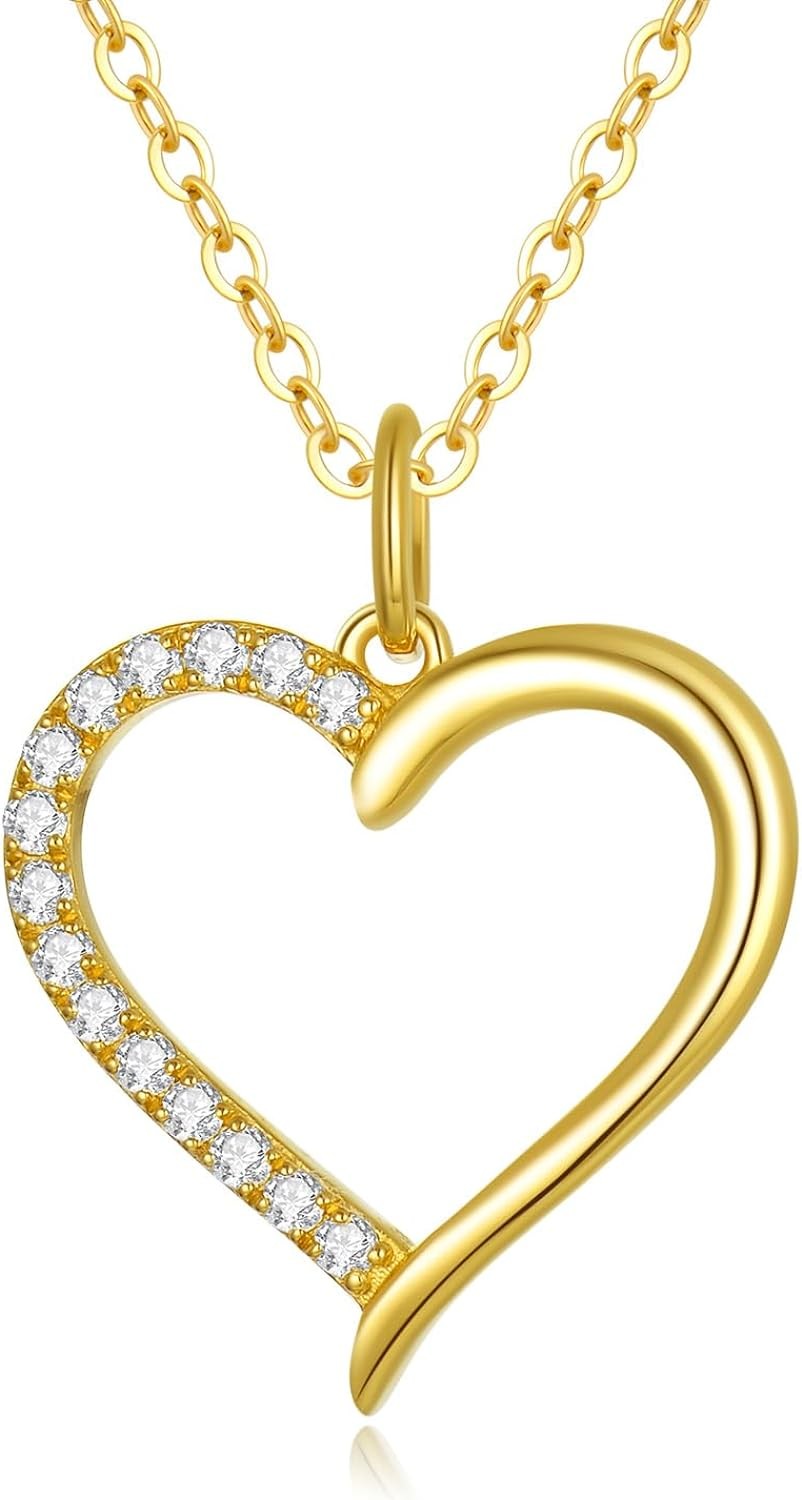 FENCCI 14K Gold Heart Necklace for Women, Gold Heart Pendant Necklace Classic Fine Jewelry Anniversary Birthday Christmas Gifts for Women Girls Mom Wife Girlfriend Her, 16"+2"
