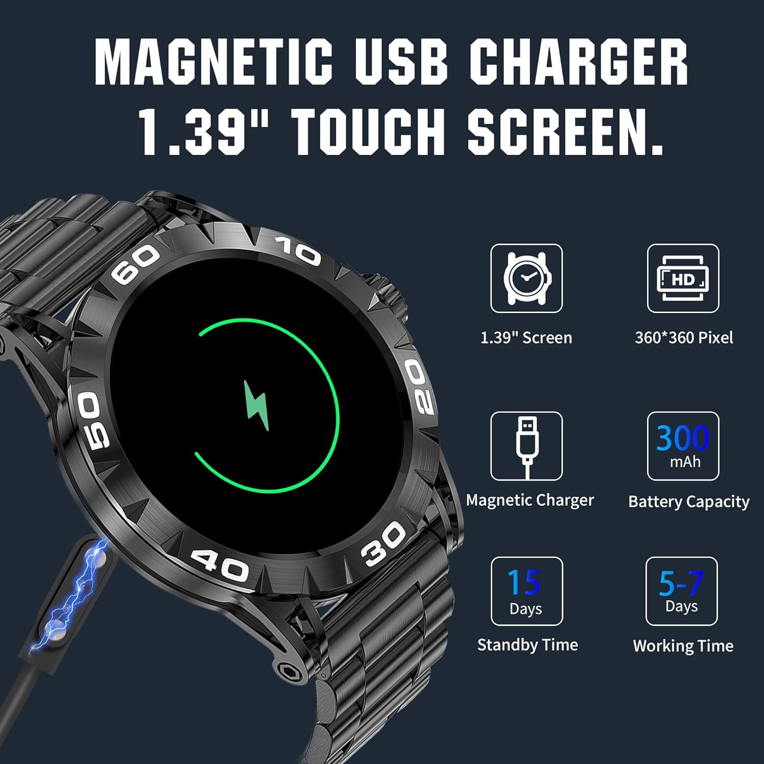 Efolen Smart Watches for Men (Answer/Dial Calls), 1.39" Bluetooth SmartWatch for Android and iPhone, IP67 Waterproof Outdoor Fitness Tracker with Heart Rate/SpO2/Sleep/BP/AI Voice (Black)